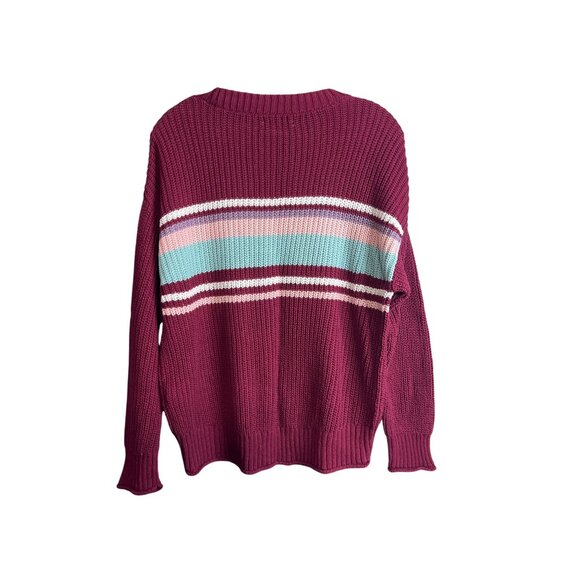 American Eagle Womens Knit Sweater S Berry Red Stripe Crewneck - Picture 5 of 6